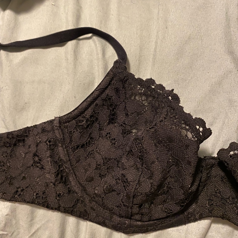 Black lace, hardly any coverage push up.